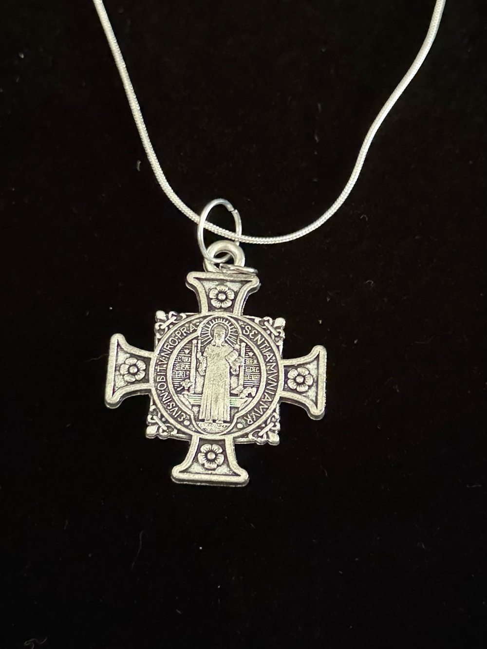 Saint Benedict Cross Pendant Necklace - Silver